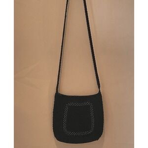 Kathie Lee Collection Crocheted Black Purse Hippie Boho Black Shoulder Bag VTG